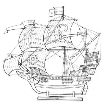 PLANTA BARCO GALEÃO ELISABETHANO CERCA DE 1560 Elizabeth Regina Static Sail Plan