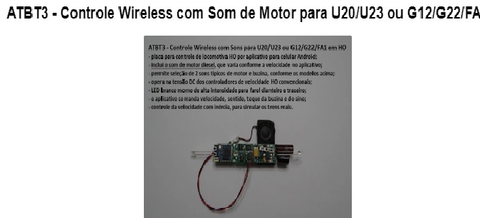 CONTROLE WIRELESS COM SONS PARA LOCOMOTIVA U20/U23/G12/G22 E FA-1 ESC. HO