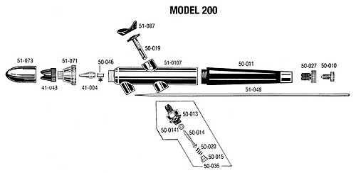 AERÓGRAFO BADGER AÇÃO SIMPLES BOTTOM FEED MOD.200GH VISTA EXPLODIDA