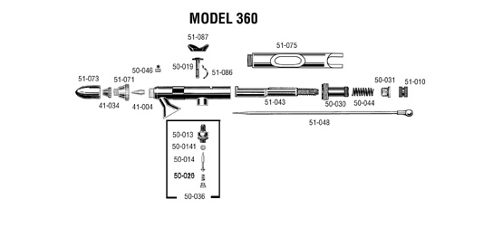 AERÓGRAFO BADGER AÇÃO DUPLA MOD. 360 VISTA EXPLODIDA