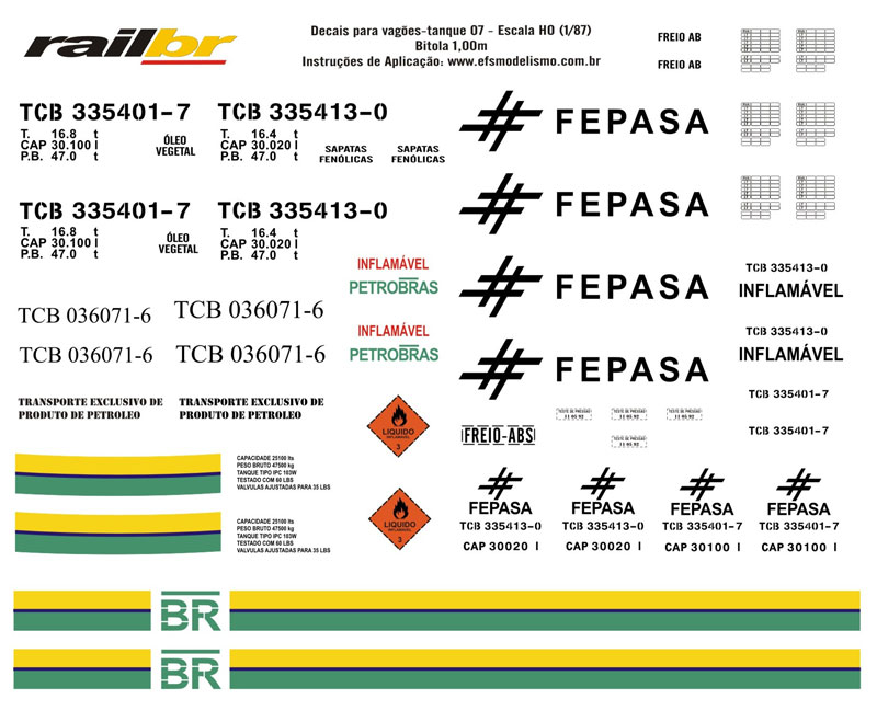 DECAL P/VAGÃO TANQUE ATLANTIC BR FEPASA ESC.: 1/87 ESC.: HO