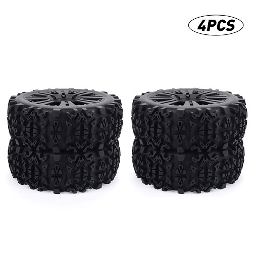 JOGO DE PNEUS E RODAS PRETAS P/ BUGGY 1/8 SEXTAVADO 17mm 4 UNIDADES