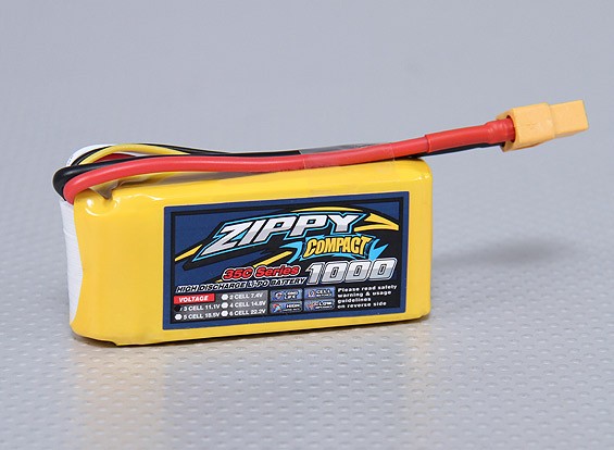 BATERIA RECARREGAVEL LIPO 3S 11,1V 1000mah 35C COMPACT ZIPPY CONECTOR XT60