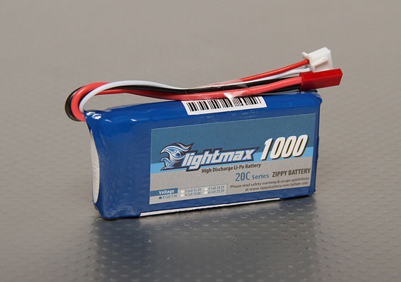 BATERIA RECARREGAVEL LIPO 2S 7,4V 1000mah 20C PLUG FUTABA 2 POLOS VERMELHO