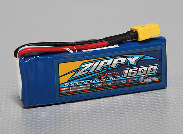 BATERIA RECARREGAVEL LIPO 2S 7,4V 1600mah 20C FLIGHTMAX ZIPPY PLUG XT60