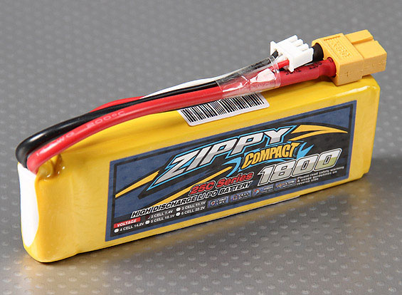 BATERIA RECARREGAVEL LIPO 2S 7,4V 1800mah 25C COMPACT ZIPPY PLUG XT60