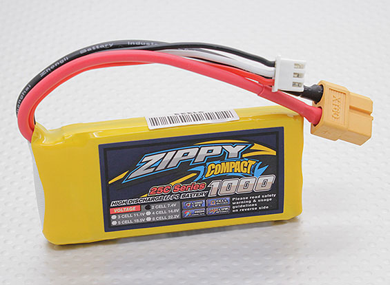 BATERIA RECARREGÁVEL LIPO 2S 7,4V 1000Mah 25C PLUG #HKXT60 ZIPPY