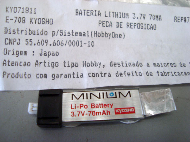 BATERIA RECARREGÁVEL LIPO 1S 3,7V 70mah P/ AEROMODELOS MINUM REP#71811-C 