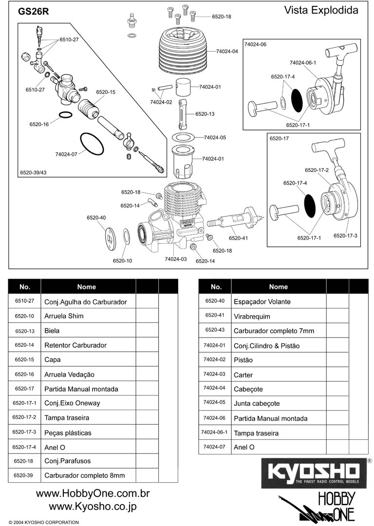 MOTOR EXPLOSÃO KYOSHO GS26R #KYO74024 VISTA EXPLODIDA