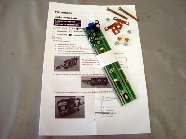 KIT DE ILUMINAÇÃO DE CARROS VAGÕES PASSAGEIRO MADEIRA BAGAGEIRO ESC.:HO 1/87 