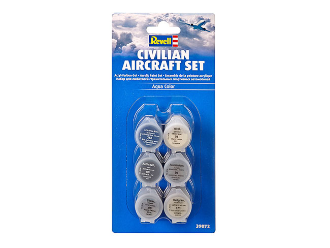 CONJUNTO DE TINTAS  AQUA COLOR ACRÍLICA REVELL AVIÃO CIVIL C/6.