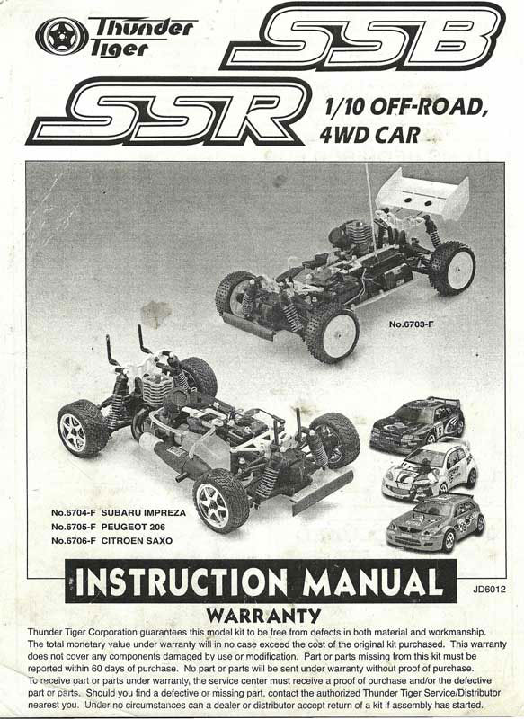 MANUAL DE MONTAGEM CARRO THUNDER TIGER SSR SSB 4WD TOURING CAR COPIA XEROX