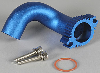 COTOVELO ANODIZADO AZUL HEADER P/ MOTOR TRAXXAS 2.5 NITRO RUSTLER e NITRO 4-TEC