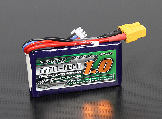 BATERIA RECARREGAVEL LIPO 2S 7,4V 1000MAH 25/50C NANO-TECH PLUG XT-60